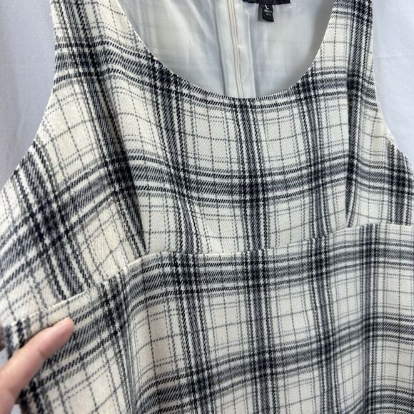Mossimo Sheath Dress Large White Black Plaid Overall Wool Pockets Buttons School - Picture 8 of 12